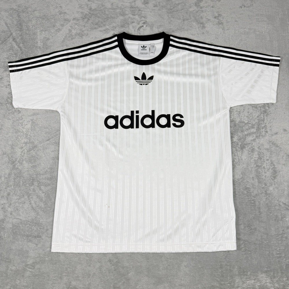 Adidas Mens Medium White Black Pinstripe Trefoil Logo Jersey